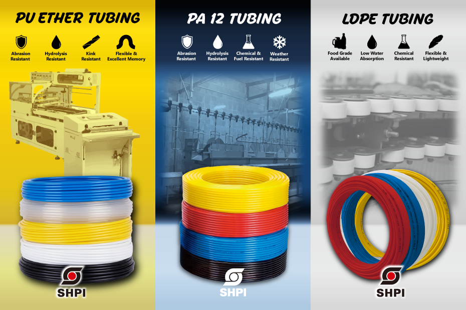 Food-safe automation tubing: Flexible PU, tough PA12, and chemical-resistant LDPE materials
